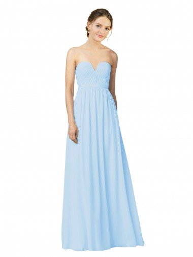 Full Length Chiffon Bridesmaid Dress with Deep Sweetheat and Shirred Bodice Bristol