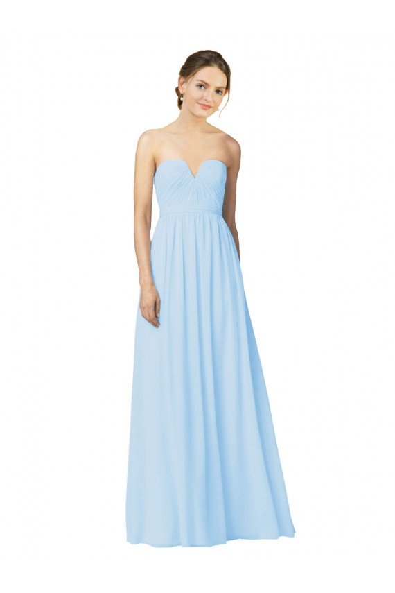 Full Length Chiffon Bridesmaid Dress with Deep Sweetheat and Shirred Bodice Bristol