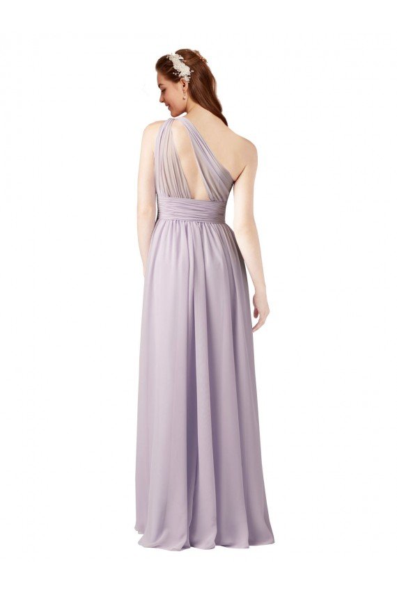 One Shoulder Chiffon Bridesmaid Dress with Front Keyhole and Shirred Bodice Bristol