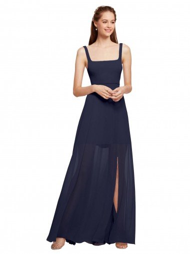 Squre Necked Long Chiffon Bridesmaid Dress with Front Slit Bristol