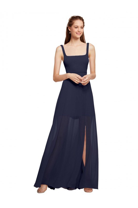 Squre Necked Long Chiffon Bridesmaid Dress with Front Slit Bristol