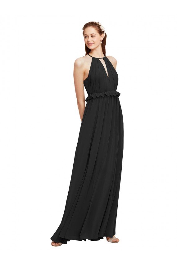 Halter Neck Front Keyhole Chiffon Bridesmaid Dress with Shirred Waist Bristol
