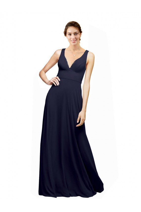 Open Back Long Chiffon Bridesmaid Dress with Plunging V-Neck Bodice Bristol