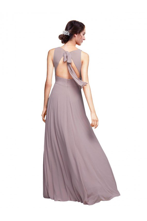 Open Back Long Chiffon Bridesmaid Dress with Plunging V-Neck Bodice Bristol