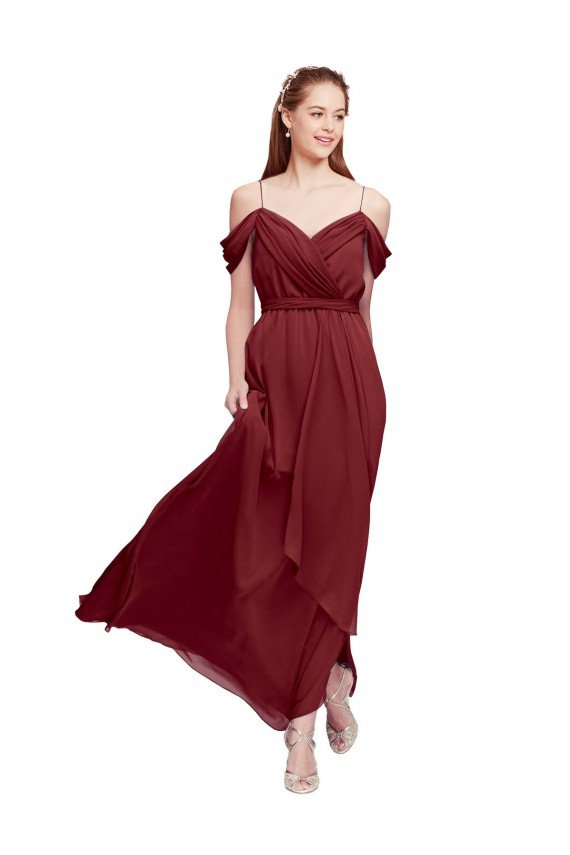 Grecian Inspired Draped Off the Shoulder Long Chiffon Bridesmaid Dress Bristol
