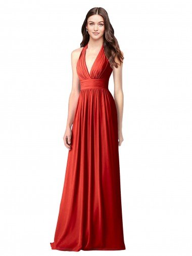 Halter V-Neck A-Line Chiffon Bridesmaid Dress with Shirred Skirt Bristol
