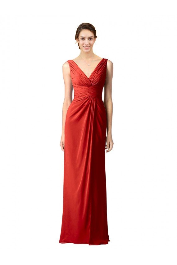 Shirred Long Floor Length Chiffon Bridesmaid Dress with V-Back Bristol