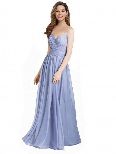 Ruched Criss Over Bodice Chiffon Bridesmaid Dress with Lace Open Back Bristol