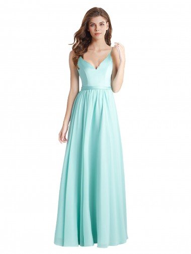 Long V-Neck Chiffon Bridesmaid Dress with Satin Bodice Bristol