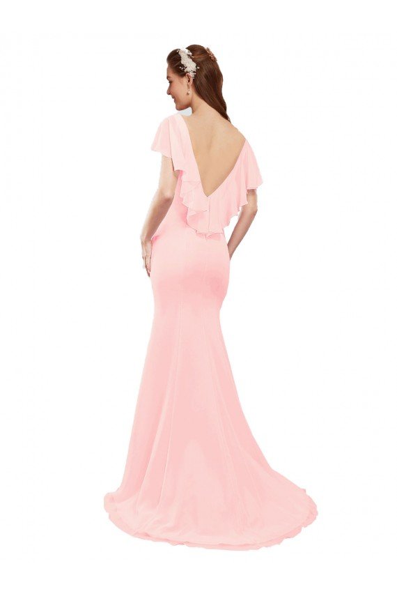 Fit and Flare Chiffon Bridesmaid Dress with V-Neck and Flutter Sleeves Bristol
