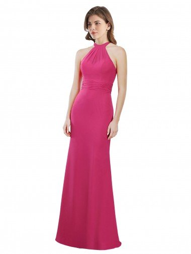 Slim A-Line Long Chiffon Bridesmaid Dress with Strappy Back Bristol