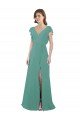 Full Length Chiffon Bridesmaid Dress with Ruffled Cap Sleeves and Side Slit Bristol