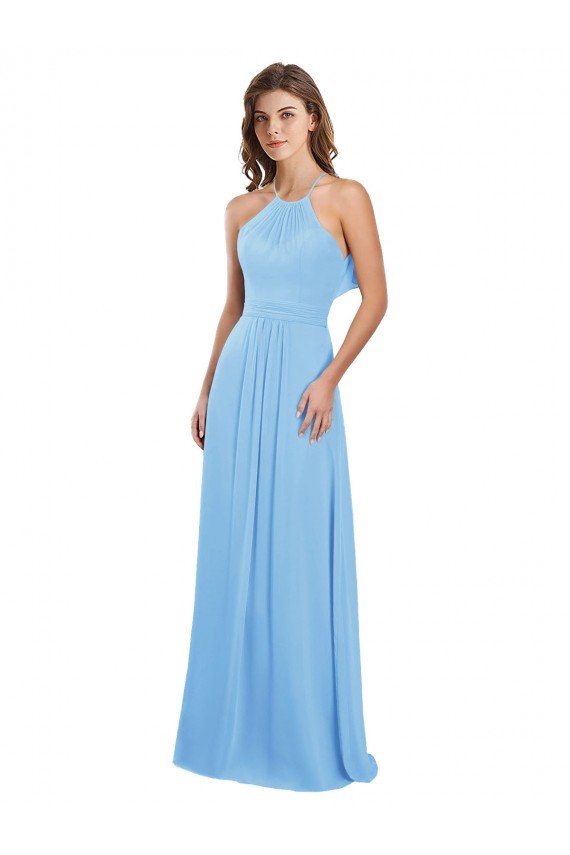Chiffon A-Line Bridesmaid Dress with Halter Neck and Ruffled Back Straps Bristol