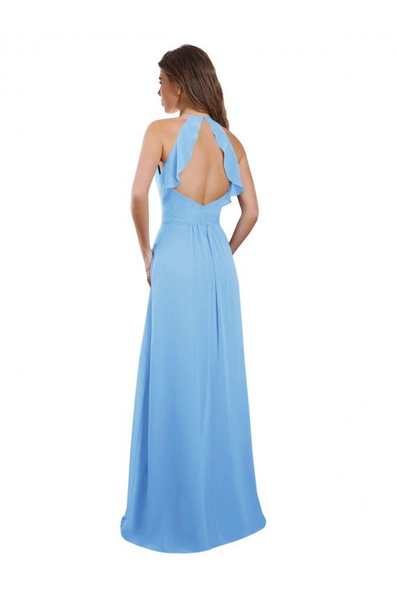 Chiffon A-Line Bridesmaid Dress with Halter Neck and Ruffled Back Straps Bristol