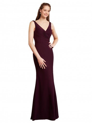 Floor Length Fluted Chiffon Dress with Draped Bodice and V-Neckline Bristol