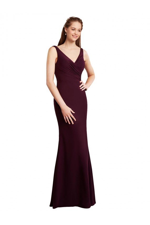 Floor Length Fluted Chiffon Dress with Draped Bodice and V-Neckline Bristol