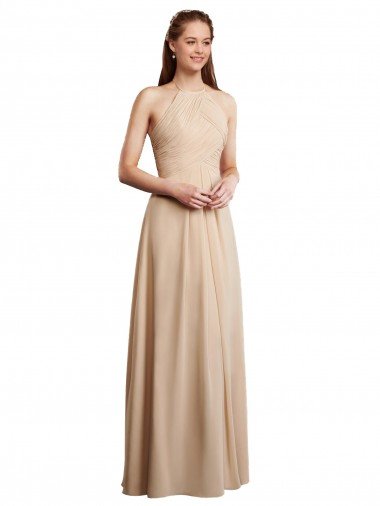 Draped Halter Neck Long Chiffon Bridesmaid Dress with Tie Back Bristol