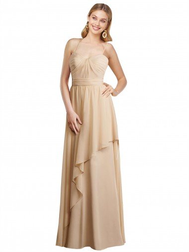 Draped Long Chiffon A-Line Dress with Cascading Ruffles Bristol