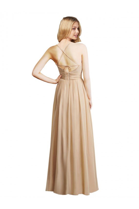 Draped Long Chiffon A-Line Dress with Cascading Ruffles Bristol