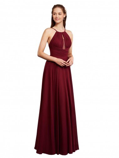 Long A-Line Halter Neck Chiffon Bridesmaid Dress with Draped Bodice Bristol