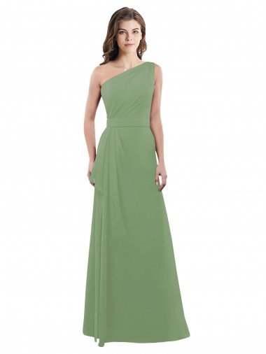 One Shoulder Chiffon Bridesmaid Dress with Pleats and Side Slit Bristol