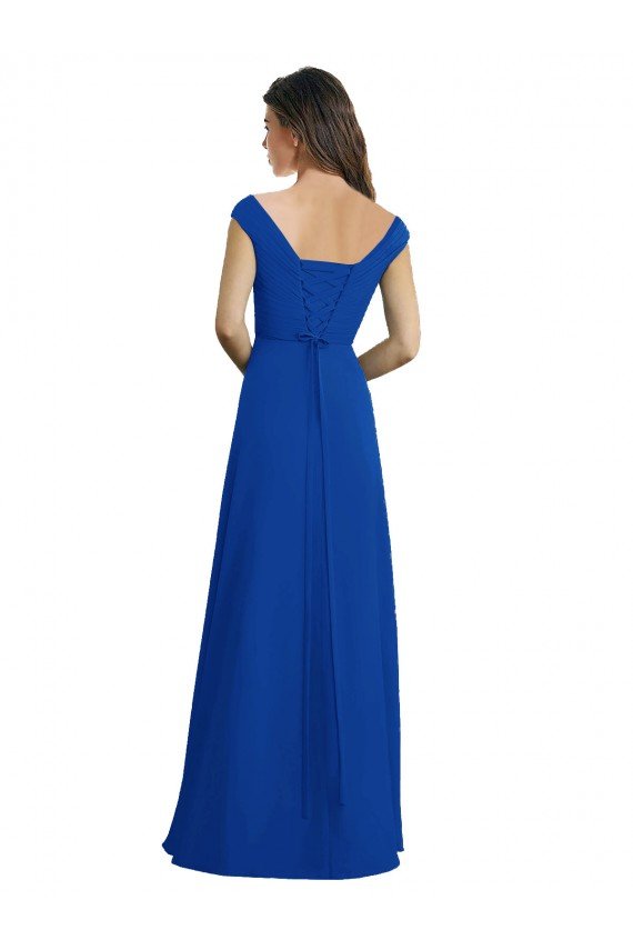 Draped Shoulder V-Neck Long Chiffon Bridesmaid Dress Bristol