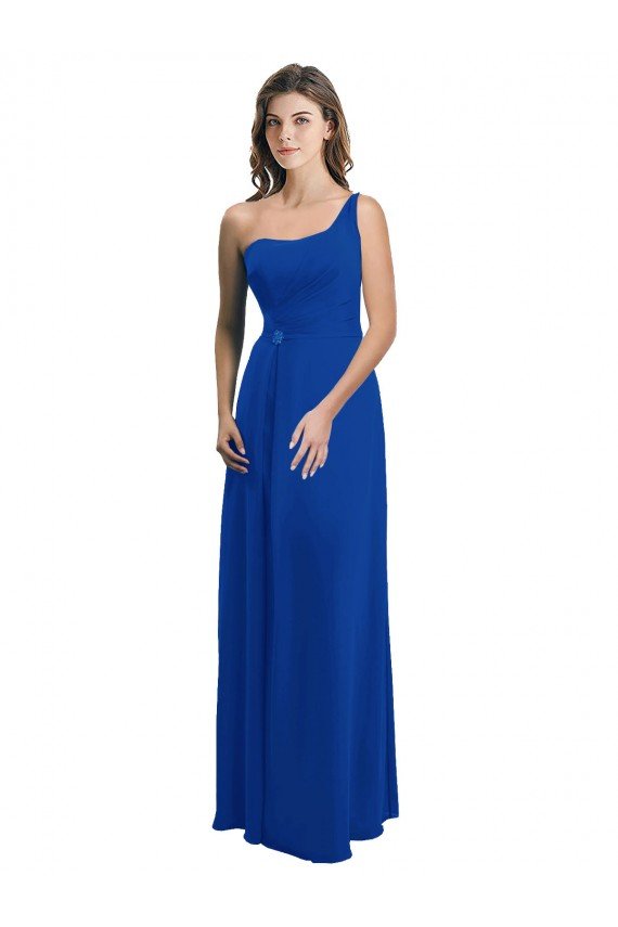 One Shoulder A-Line Chiffon Bridesmaid Dress with Pleated Bodice Bristol