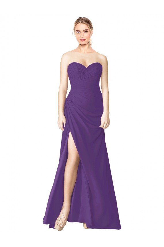 Strapless Chiffon Bridesmaid Dress with Pleated Wrap Bodice and Side Slit Bristol