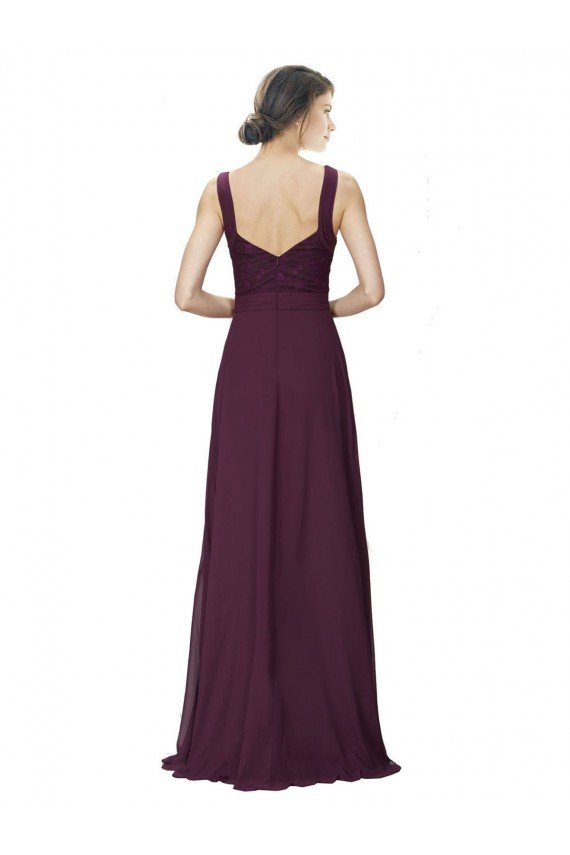 Long Chiffon Bridesmaid Dress with Ruched Criss Cross V-Neck Bodice Bristol