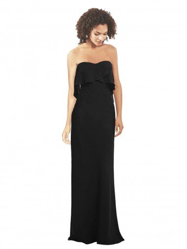 Strapless Chiffon Bridesmaid Dress with cascading Flounce Crop Top Bodice Bristol