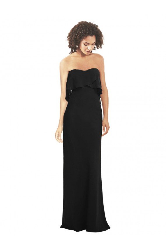 Strapless Chiffon Bridesmaid Dress with cascading Flounce Crop Top Bodice Bristol