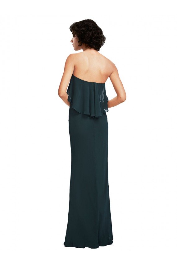 Strapless Chiffon Bridesmaid Dress with cascading Flounce Crop Top Bodice Bristol