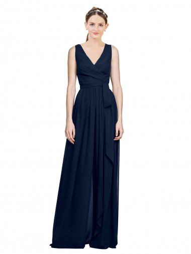 V-Neck Ruched Chiffon Bridesmaid Dress with Waistband Bristol
