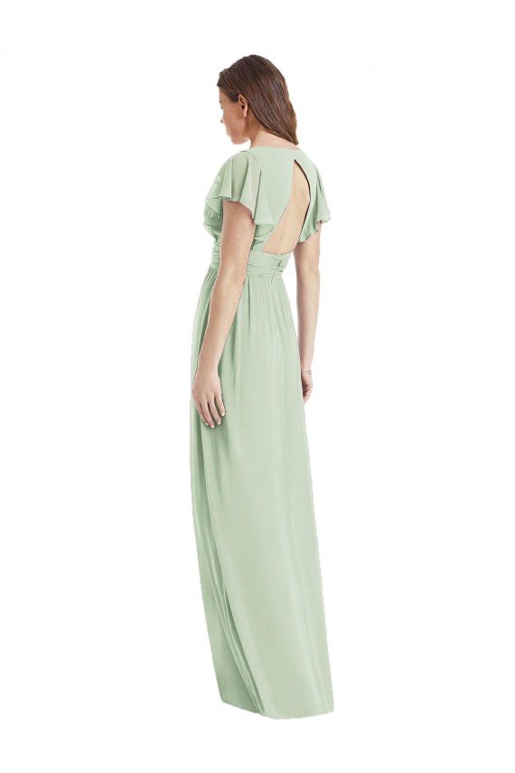 Flutter Sleeves Draped Wrap V-Neck Chiffon Bridesmaid Dress Bristol