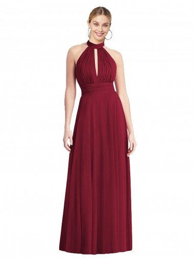 High-Neck Open Back Shirred Halter Maxi Bridesmaid Dress Bristol