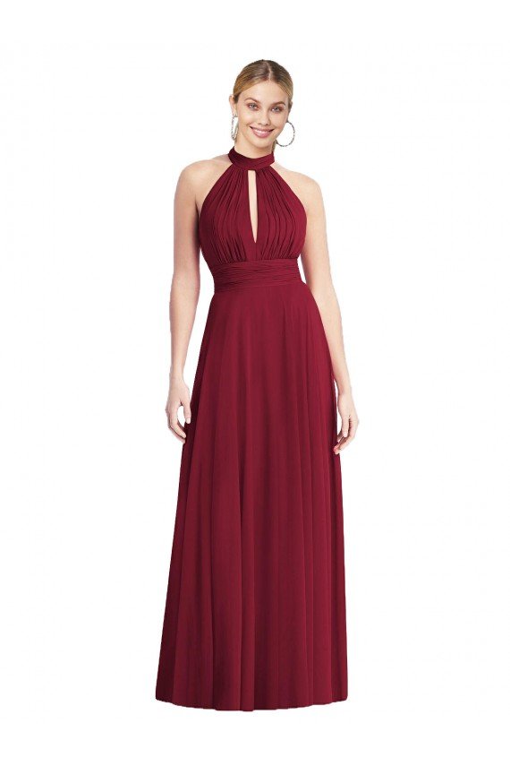 High-Neck Open Back Shirred Halter Maxi Bridesmaid Dress Bristol
