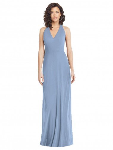 V-Neck Halter Back Straps Chiffon Formal Bridesmaid Dress Bristol