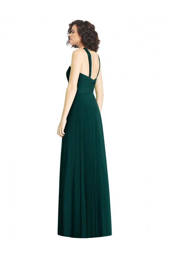 Draped Halter Neck Long Chiffon Bridesmaid Dress with Low Back Bristol