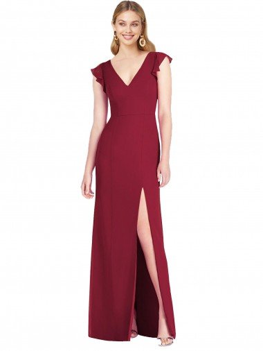 Ruffled Sleeves Mermaid Chiffon Bridesmaid Dress with Front Slit Bristol