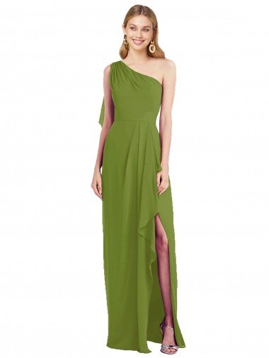 One Shoulder Chiffon Bridesmaid Dress with Draped Front Slit Bristol