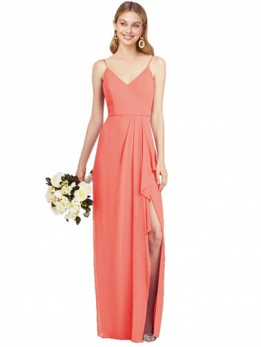 Spaghetti Strap Draped Skirt Chiffon Bridesmaid Dress with Front Slit Bristol