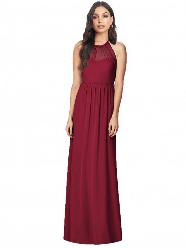 Halter Neck Full-Length Shirred Chiffon Bridesmaid Dress Bristol