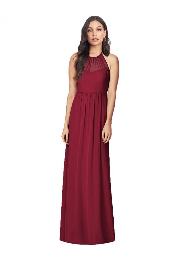 Halter Neck Full-Length Shirred Chiffon Bridesmaid Dress Bristol