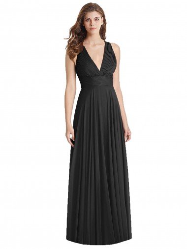 Full Length V-Neck Chiffon Bridesmaid Dress with Wide Criss Cross Straps Bristol