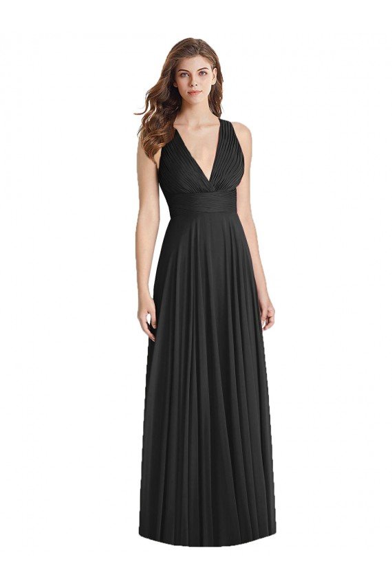Full Length V-Neck Chiffon Bridesmaid Dress with Wide Criss Cross Straps Bristol