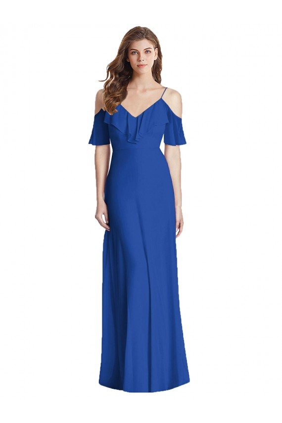 Ruffled Cold-Shoulder Chiffon Maxi Bridesmaid Dress Bristol