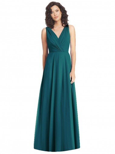 Draped V-Neck Long Sleeveless Chiffon Bridesmaid Dress Bristol