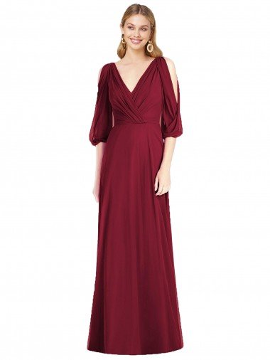 Draped V-Neck Bell Sleeves V-Back Chiffon Bridesmaid Dress Bristol