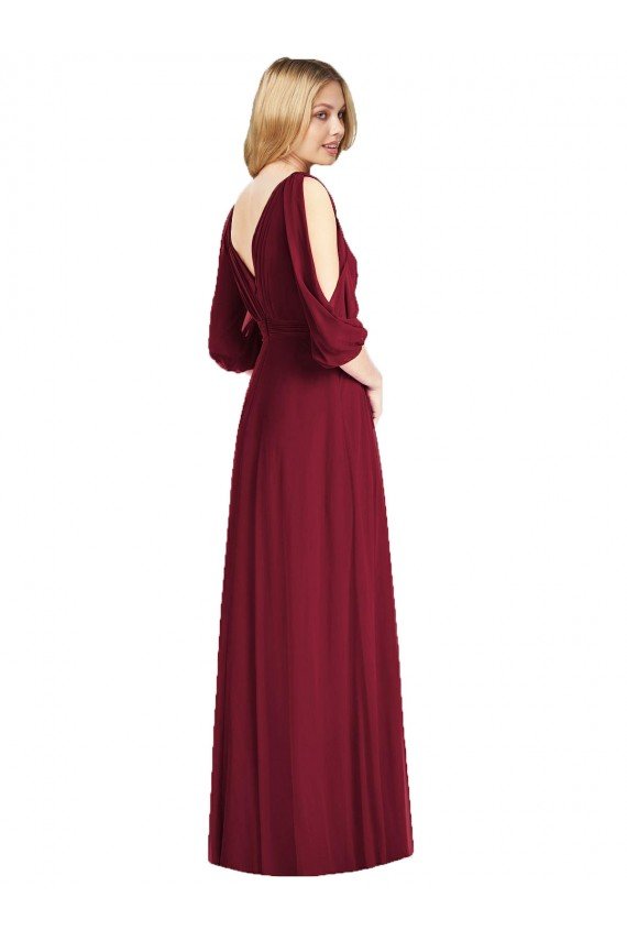 Draped V-Neck Bell Sleeves V-Back Chiffon Bridesmaid Dress Bristol