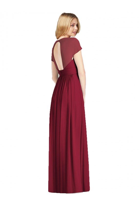V-Neck Cap Sleeves Sheer Back Chiffon Bridesmaid Dress Bristol